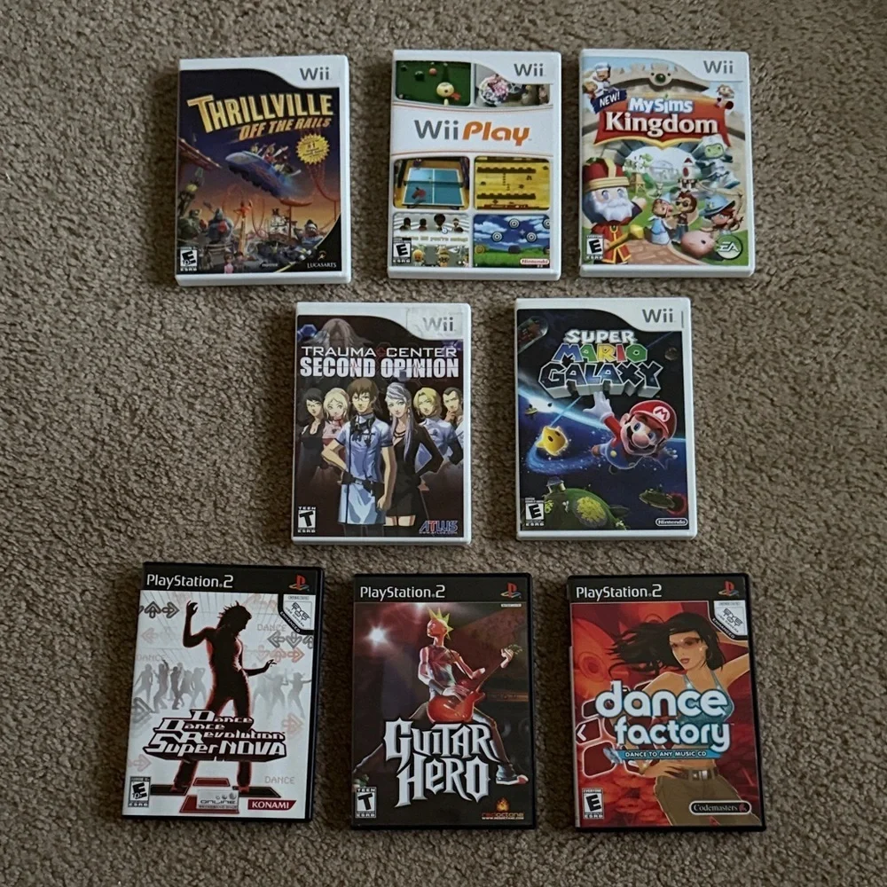 8-Game Retro Mega Bundle: Super Mario Galaxy, PS2 Rhythm & Wii Classics (CIB)